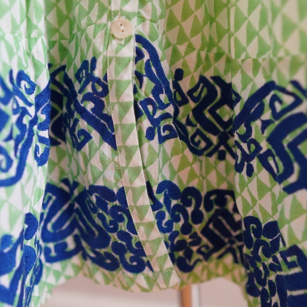 Roberta Roller Rabbit Green Tunic Blue Embroidered - image 2